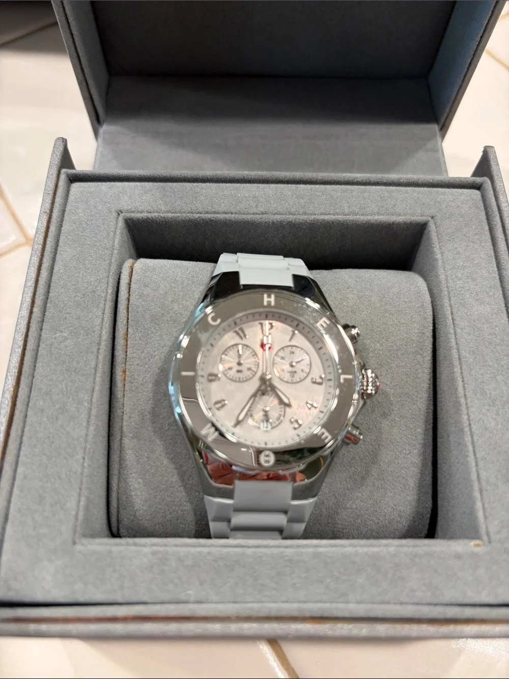 Michele White and Silver Chronograph Watch